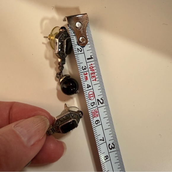 Judith Jack vintage Art Deco Sterling silver Onyx Dangle Earrings - Picture 6 of 16